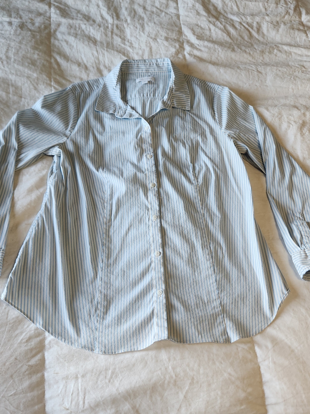 Charter Club Blue & White Striped Women's Button-Up Blouse